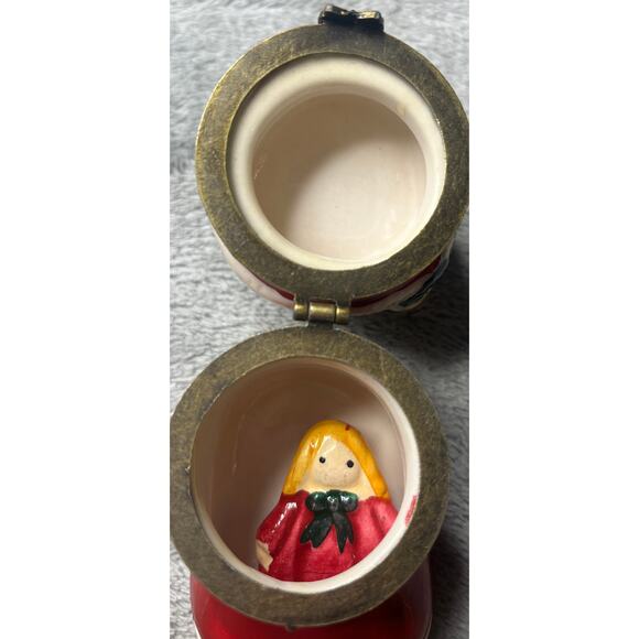 Christmas‎ Stocking Stuffed With Toys Hinged Trinket Box With Doll Trinket - Picture 10 of 11